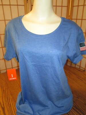 NWT blue round neck Elevate Short Sleeve T Shirt top Large unTOUCHABLE USA flag