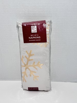 Winter Wonderland Fabric Napkins Shimmer Snow Snowflake Christmas 4 Pack - New
