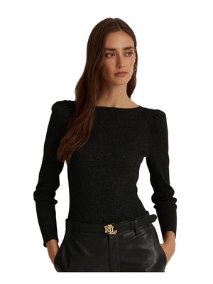 

LAUREN RALPH LAUREN Женский черный свитер приталенного кроя с рукавами-буфами, размер