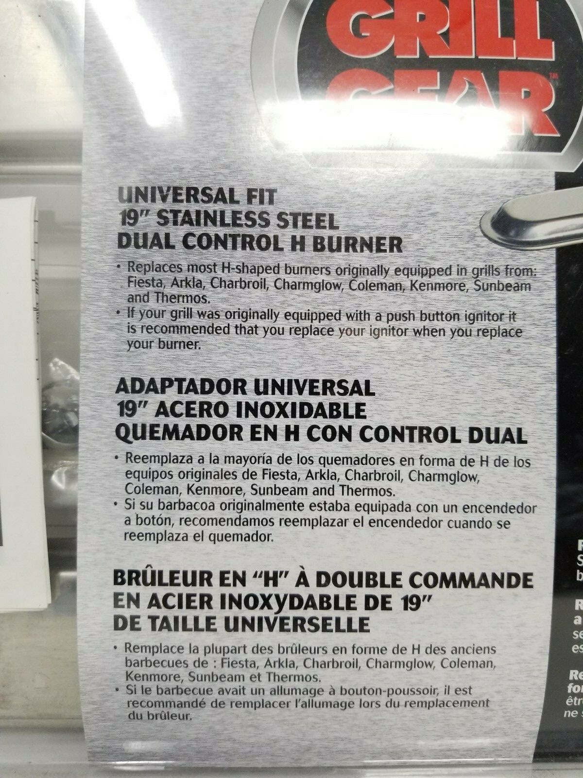 Gas Grill H Burner 19in Universal Fit Stainless Steel BBQ w/ 2 Venturi Tubes