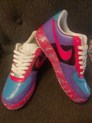 Nike Air Force 1 Custom Low Pink Teal Purple Black Shoes Mens 6.5 Womens 8