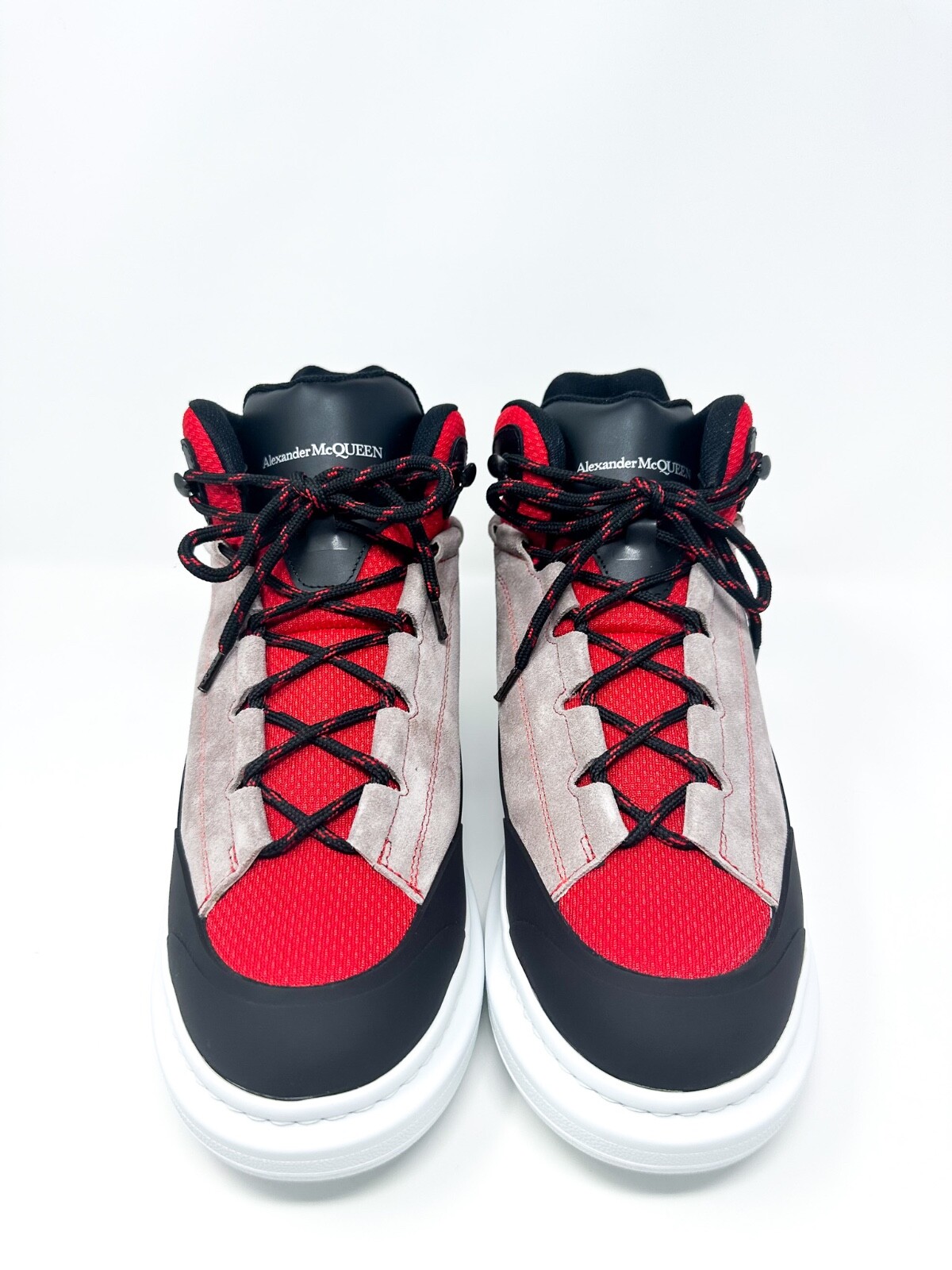 Pre-owned Alexander Mcqueen Men's Hybrid Larry High Top Sneaker Black/red 8 Us / 41 Eu