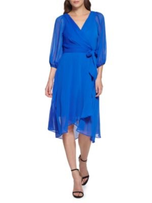 

DKNY Женское синее платье хай-лоу с рукавами-фонариками и рукавами-фонариками 3/ с эластичными рукавами и завязками, Синий