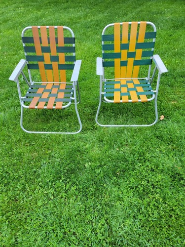 2 Vintage Aluminum Lawn Chairs Nylon Webbing Patio Lawn