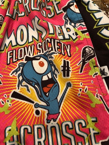 Flow Society Lacrosse Boy’s Sz XS “Monster Lacrosse ” Mesh Shorts ~Black/Pink~