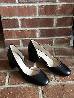 Women's 8.5 B Cole Haan Daina D'Orsay Pump Black Leather Dress Shoes Block Heel