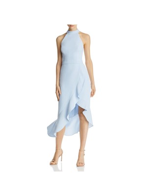 

Женское синее платье-футляр макси без рукавов с лямкой на шее AQUA Blue Tulip Hi-lo Hem, Синий