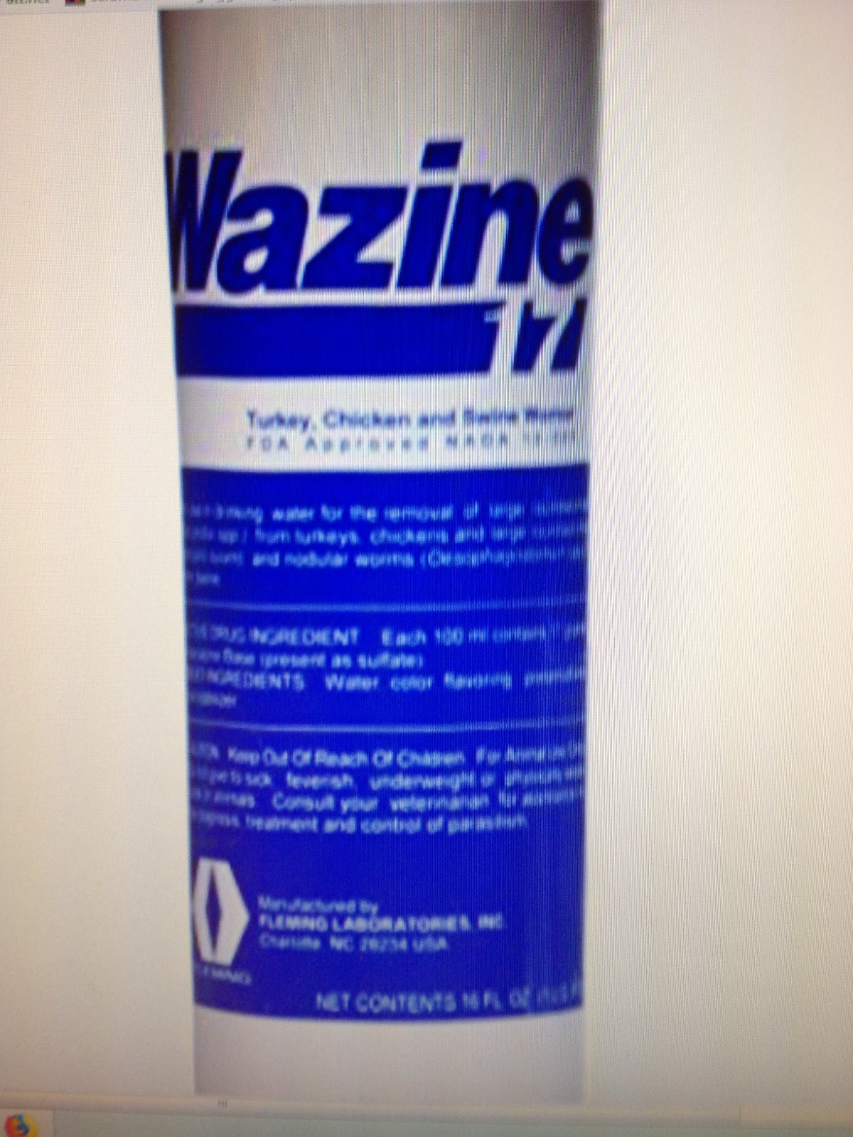 Wazine 17 Turkey Chicken Swine wormier 8oz