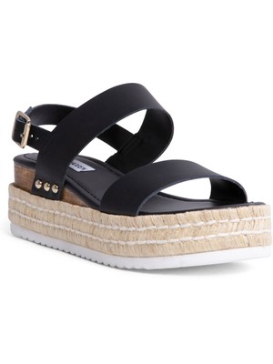 

STEVE MADDEN Женские черные эспадрильи на танкетке Catia с металлической платформой 1 дюйм 9,5 9,5, Черный, CATI01S1