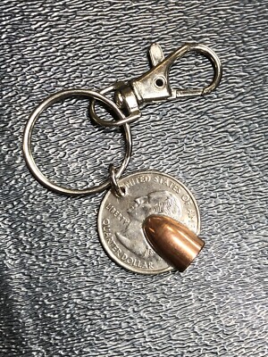 Real 9mm Bullet Quarter Keychain, Split Design Unique Gift