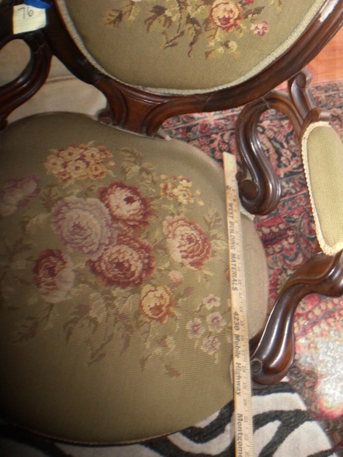 Antique Parlor chair  1800's  Victorian  Needlepoint Green  with  Roses  cat #72