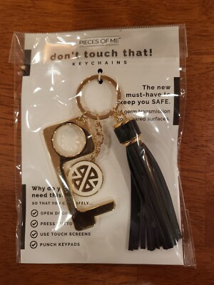 Pieces of Me Don t Touch That Keychain Door Opener Button Pusher Tassel Black