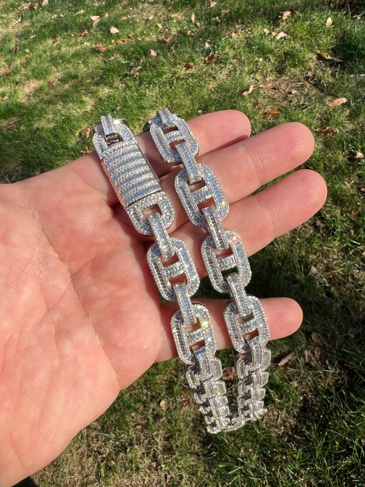 Pre-owned Silver Baguette Moissanite Solid 925  Gucci Link Chain Necklace Pass Diamond Test