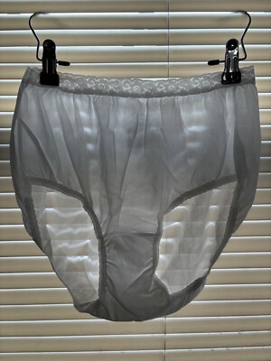 Vintage Style Hanes Sheer Lace Nylon Brief Panties White Size 6/M