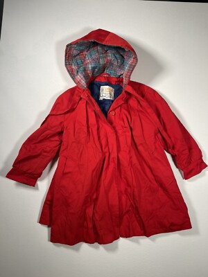 Girls LONDON FOG Red / Plaid / Blue Warm fur Lined Hooded Coat size 6 Jacket