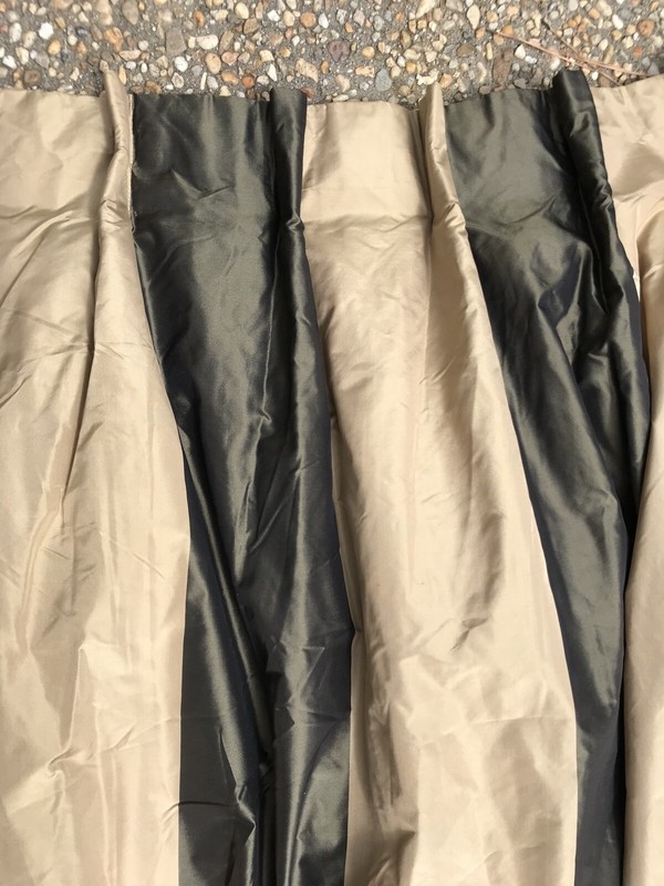 Casa Fiora 100 Silk Striped Drapes Beige Taupe Pleated 93 In Long