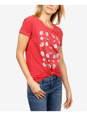 

LUCKY BRAND Женский красный топ с короткими рукавами и вырезом с цветочным принтом