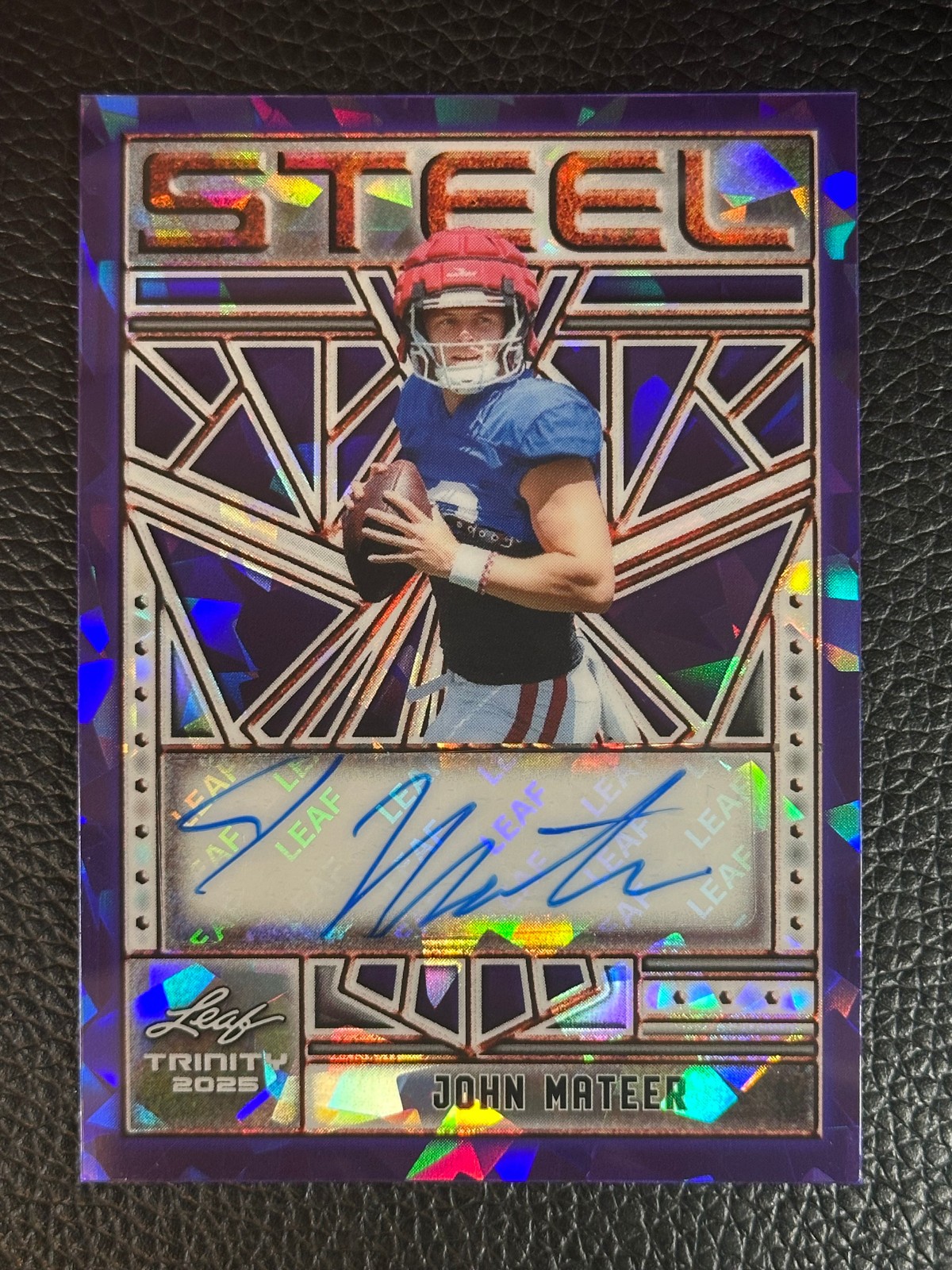 2025 Leaf Trinity Steel Crystal Purple John Mateer 1/1 Auto Autograph