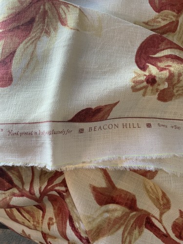 2 Yds BEACON HILL BEIGE AND RED FRUIT LINEN FABRIC