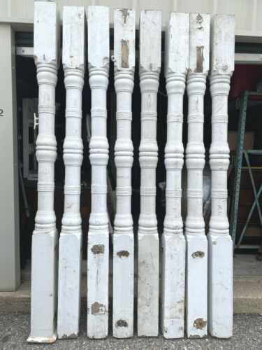 8 Antique 91”H Porch Posts, Turned Columns, Salvaged Victorian Architectural