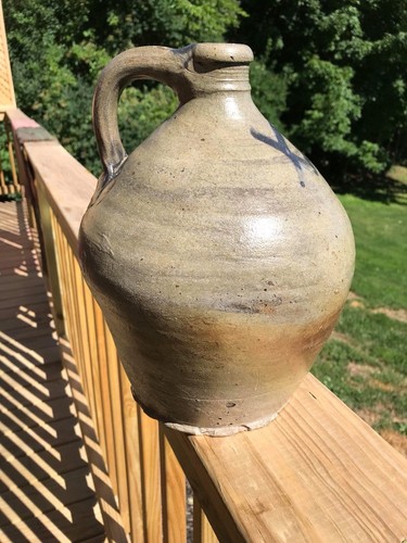 MASONIC DECORATED 18TH EARLY19TH CENTURY STONEWARE OVOID JUG. NYC or CHEESEQUAKE
