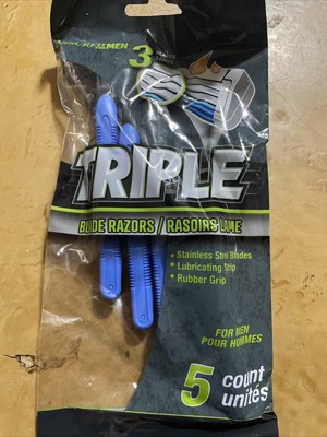 ASSURED FOR MEN  TRIPLE BLADE RAZORS PACKAGE of FIVE (5) NEW SEALED Free Ship