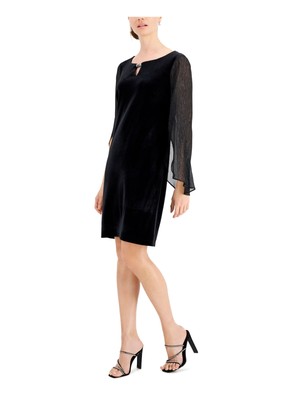 CONNECTED APPAREL Womens Black Long Angel Sleeves Above The Knee Sheath Dress 4