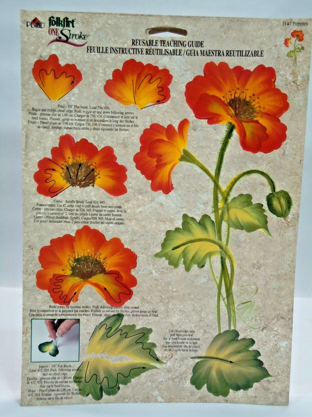 Lot of 10 Folk Art One Stroke Reusable Doublesided Teaching Guides Plaid FLOWERS