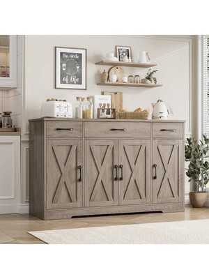 55.1'' Buffet Sideboard Cabinet, Farmhouse Coffee Bar With Adjustable Shelf -