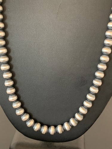 Pre-owned Handmade Native American 8mm Sterling Silver Navajo Pearls 23" Single Strand Necklace