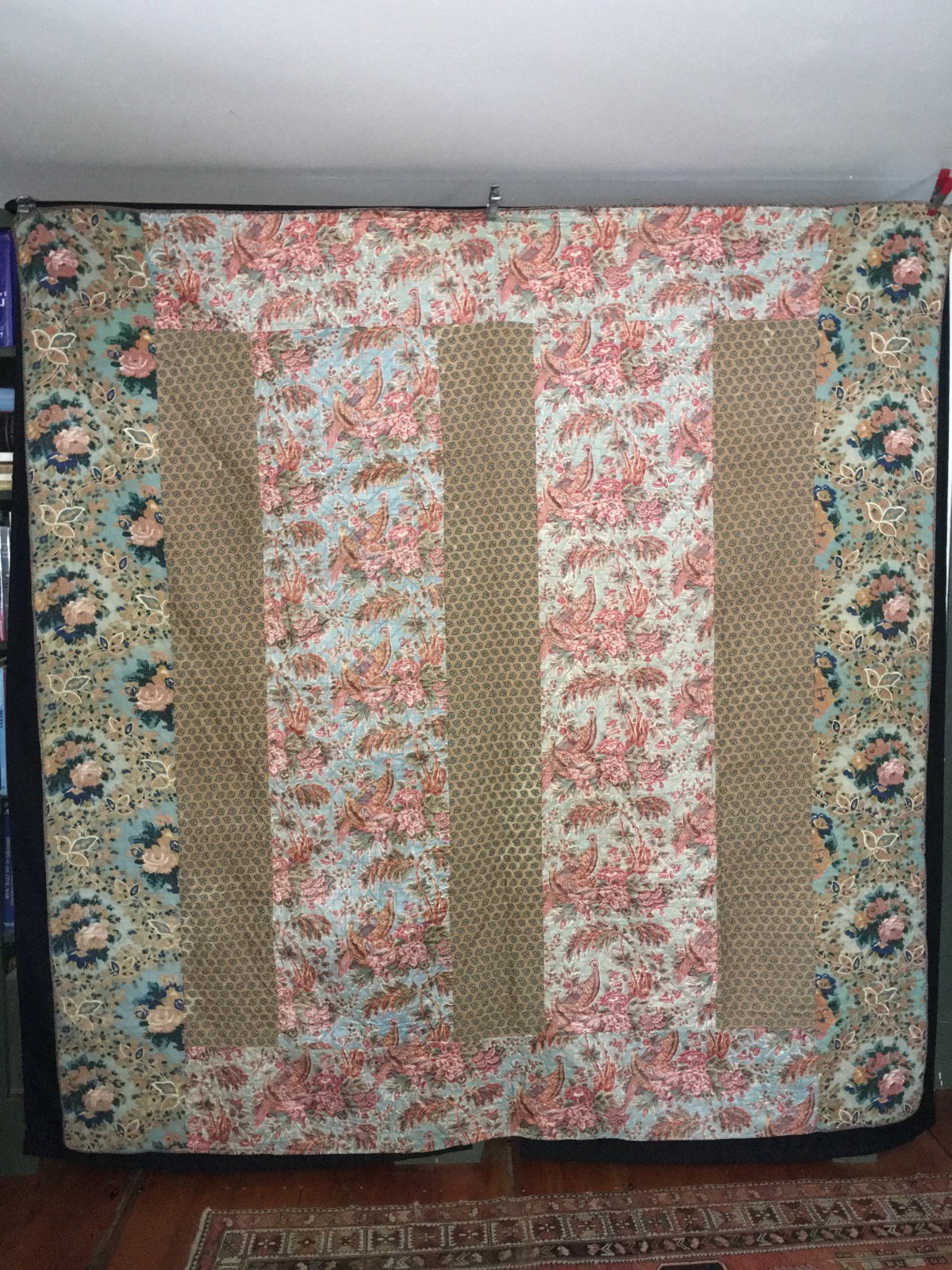 Colorful Antique C1820 Chintz Quilt With Pairs of Birds Nice Original Condition