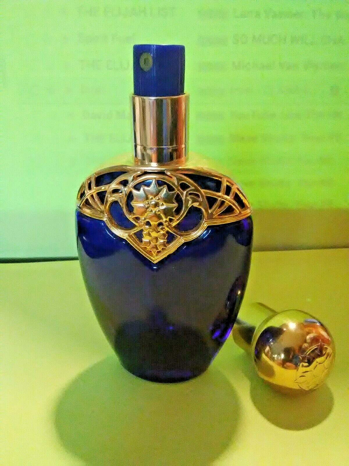 Cobalt Blue Glass Perfume Bottle Vintage Gold cap and decoration  LAST CHANCE