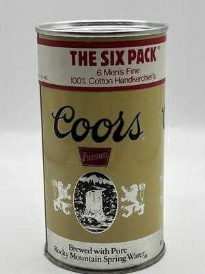 Vtg Unopened Coors Can With 6 Fine 100% White Cotton Handkerchiefs Unique Gift