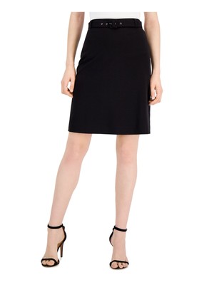 

Женская черная юбка-трапеция выше колена с поясом и подкладкой на работу ANNE KLEIN, Черный