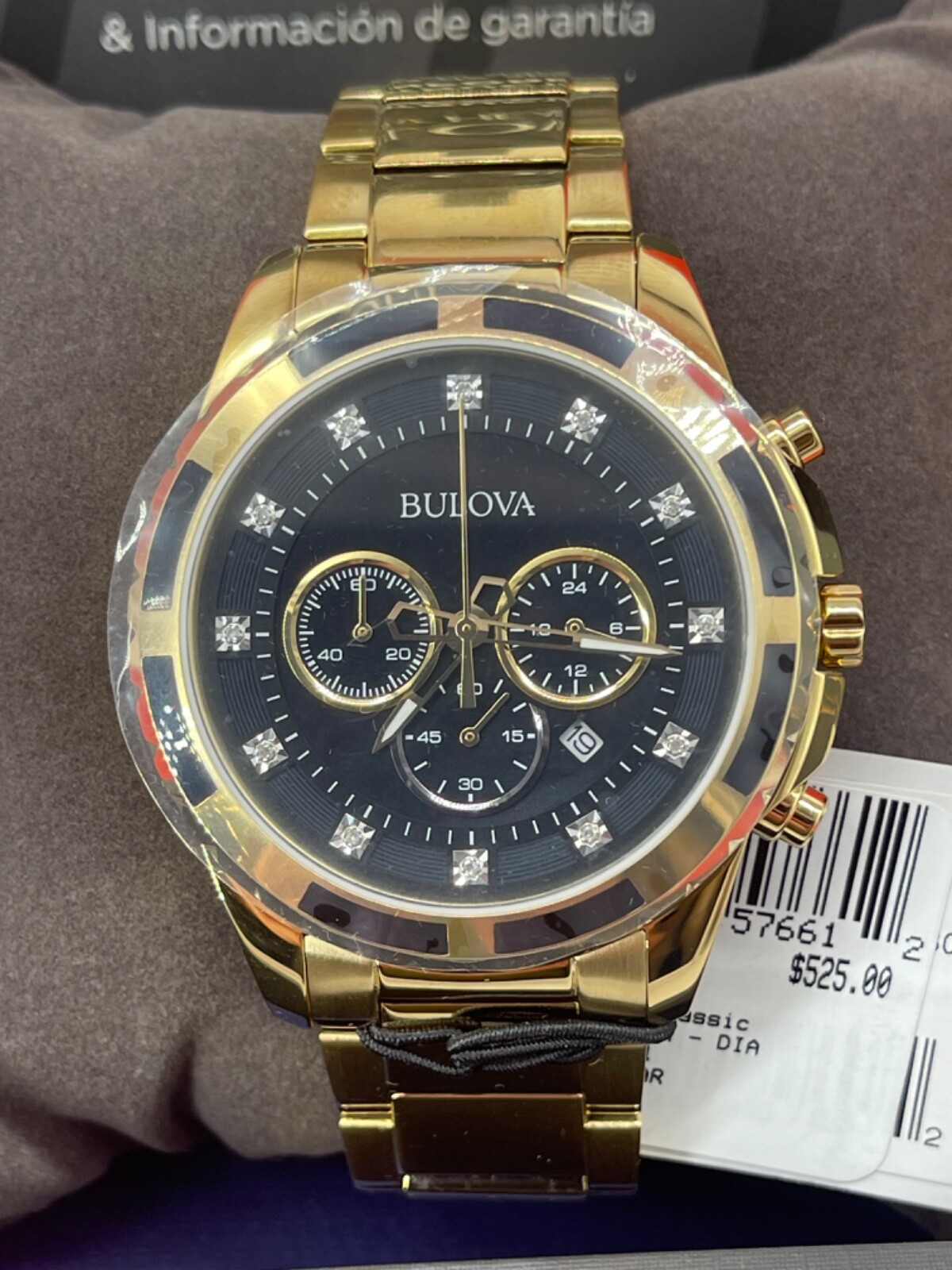 Pre-owned Bulova Diamond Mens Gold Plated Stainless Steel Chronograph Quartz Watch 97d121