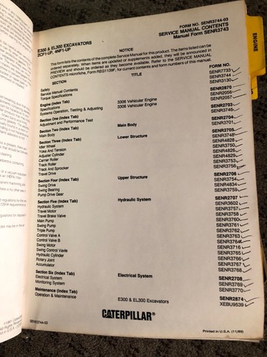 CAT Caterpillar E300 EL300 SERVICE REPAIR SHOP MANUAL EXCAVATOR sn 2CF 4NF 3306