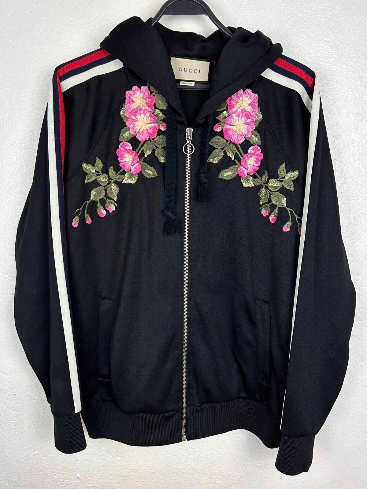 Gucci Floral Embroidered Zip-Up Tracksuit Hoodie In Black Size S | eBay