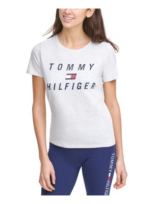 

TOMMY HILFIGER SPORT Женская белая эластичная футболка с круглым вырезом и короткими рукавами с логотипом, Белый