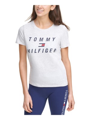 TOMMY HILFIGER SPORT Женская белая эластичная футболка с круглым вырезом и короткими рукавами с логотипом M