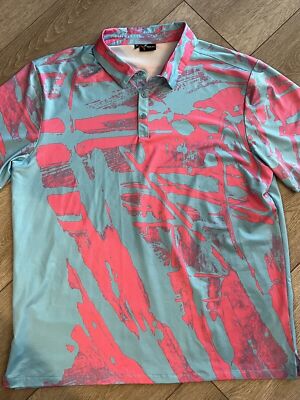 8-track Polo Shirt 4xl S/s Mens All Over Print Blue Pink Casual 90s