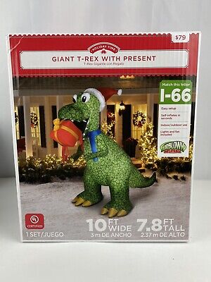 7.8ft tall 10ft long Giant T-Rex With Present Christmas Airblown Inflatable