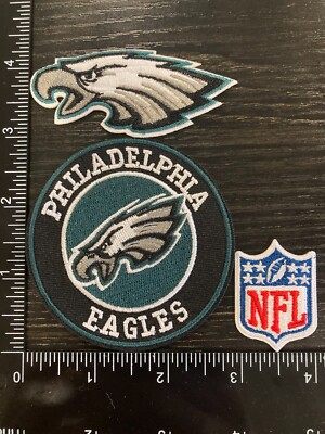 LOT SET OF 3 PHILADELPHIA EAGLES EMBROIDERED IRON ON PATCHES NFL FOOTBALL