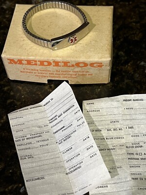 WOMENS SPEIDEL ID MEDILOG MEDICAL ALERT SILVER SS STRETCH BRACELET NOS