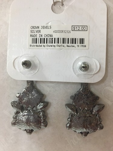 Charming Charlie Crown Jewels Rhinestone Opal Dangle Earrings Silver Bridal