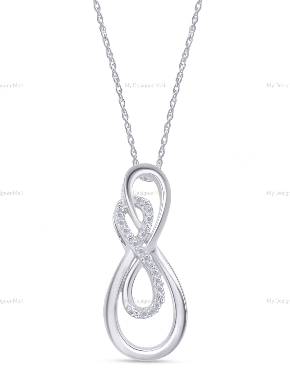 Timeless Infinity Pendant Genuine 925 Silver Natural Diamond Accent 18" Chain