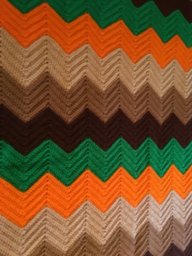 Afghan Blanket Spread 39 X 82 Handmade Fall Colors  Crochet Chevron