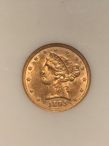 1893 $5 Liberty Head Gold NGC MS62