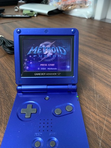 Game Boy Advance SP Nintendo Handheld System AGS001 Cobalt Blue Metroid Fusion