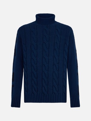 Pre-owned Mc2 Saint Barth Man Heavyweight Turtleneck Braided Blue Vintage Sweater