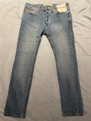 Topman Men's Skinny Stretch Button Fly Blue Jeans Size 32 x 28